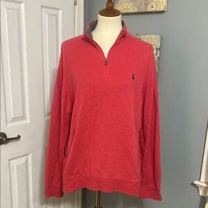 Polo Ralph Lauren Red Zip Up Sweater with Stand Up Collar and Relaxed Fit